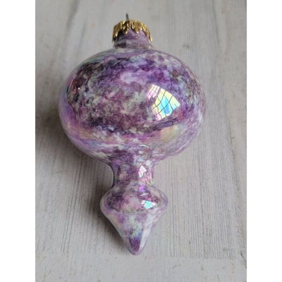 Unique purple marbled abstract pointed blown glass ornament Xmas - Picture 3 of 8